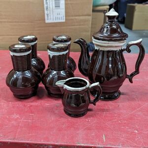 Vintage Nasco Japanese Brown Old Hickory Drip Ceramic Coffee Tea Sake Drink Set